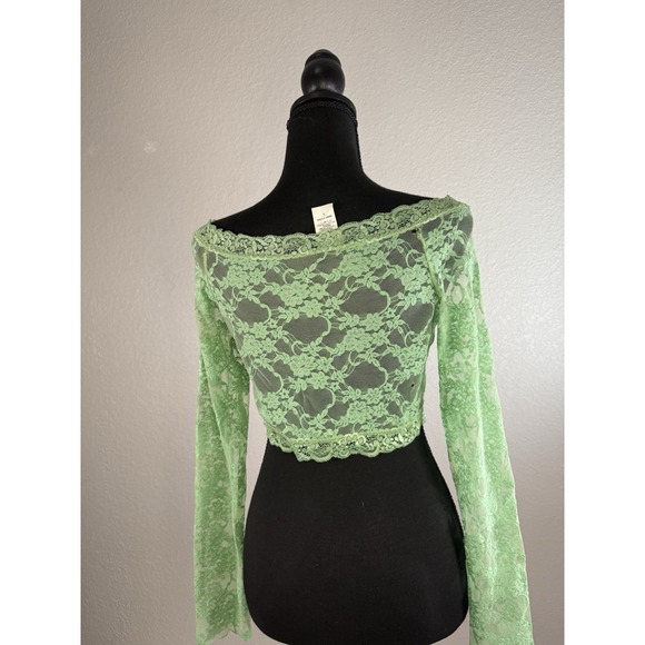 Agaci Too Green Lace Cropped Long-sleeve Fairy Y2K Top Lg L - Picture 3 of 10